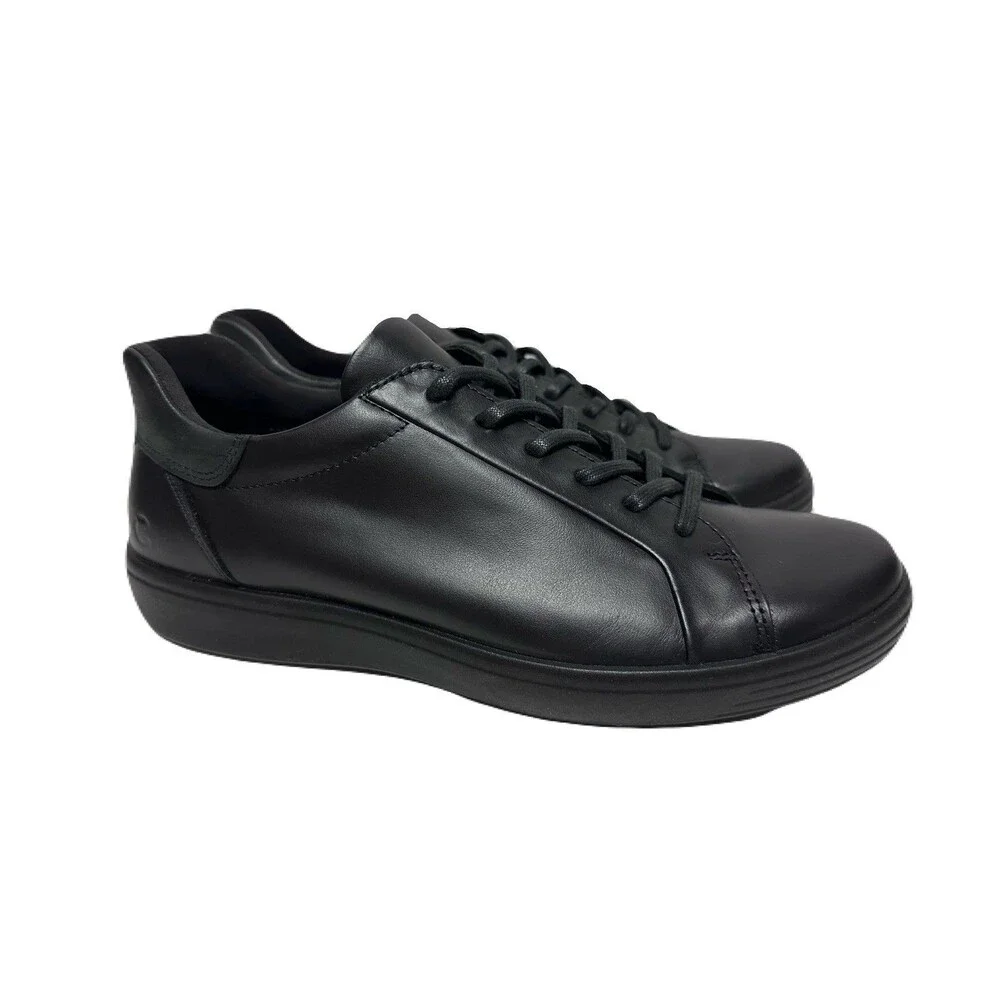 Ecco Soft 7 Mens Size 8-8.5 / EU 42 Black Leather Lace Up Sneaker *Display Pair*